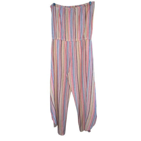 Striped Strapless Jumpsuit By Drew Womens XL Multicolor Rayon Linen Cotton Blend - Picture 9 of 9